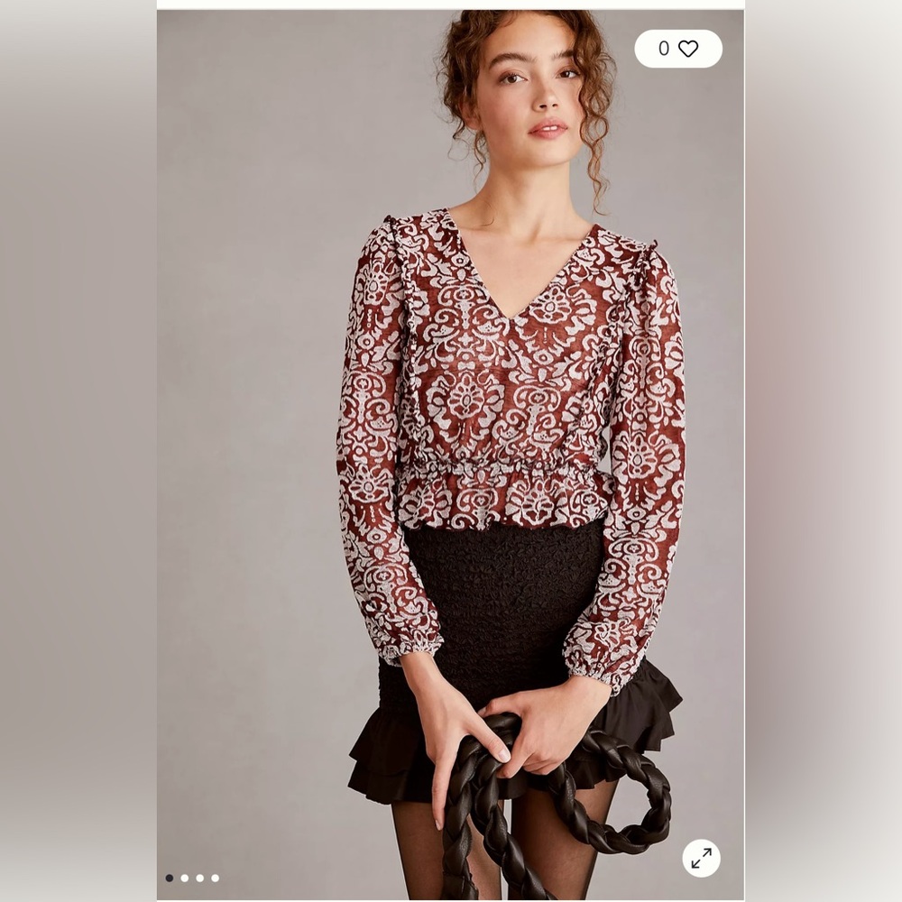By Anthropologie Jacquard Peasant Blouse